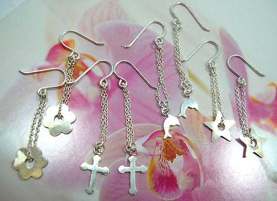 Jewelry outlet distribution - Trendy long chain, silver earring with decorative figure 