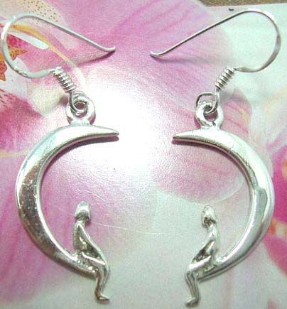 Trendy Sitting man on the moon designed Sterling silver fish hook earring online wholesale direct