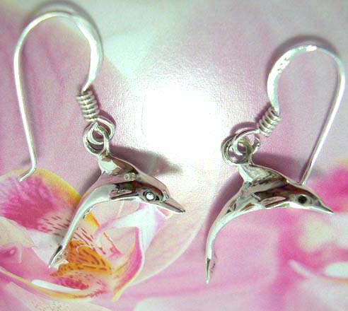 Fashion outlet shopping -Swimming dolphin charm on Sterling silver fish hook earring 