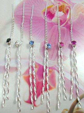 Cz gem connects beaded chain and twisted pole earrings, made from sterling silver  - Shopping direct trader     