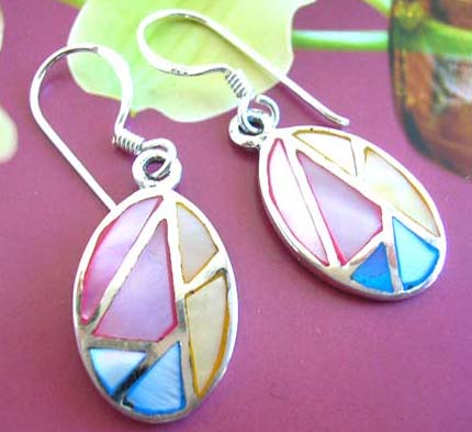 Online gift distributor - Lovely  mother of seashell in oval shaped 925.sterling silver fish hook earring