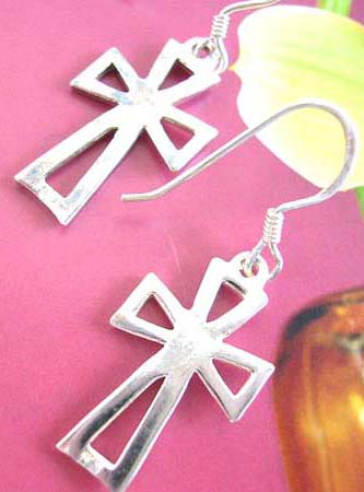 Stylish jewelry retail outlet  - 925.sterling silver fish hook earring motif cross pattern with filigree style design