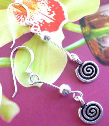 Spiral ornament dangling from sterling silver poles of fashion Fish hook earring - Jewelry manufacturing warehouse