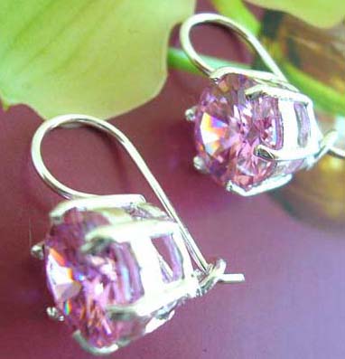 Trendy accessories boutique - Beautiful pink gem cz 925.sterling silver fish hook earring with back clip