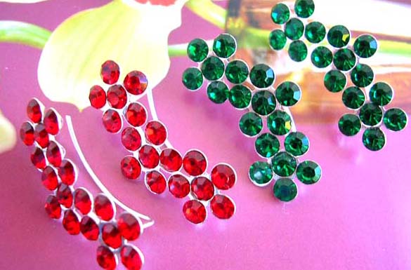 Floral decor Sterling silver thread earring with mini red and green cz - Accessory shopping supplier