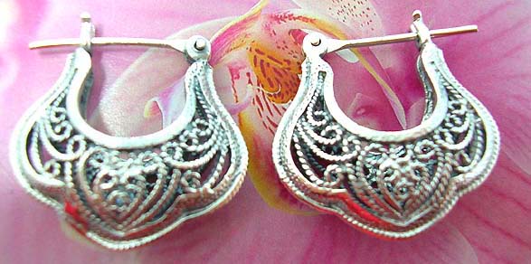 Bali gift export store -  Antique inspired Sterling silver handbag theme filigree earrings  