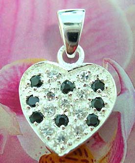  Lovers jewelry warehouse distribution -  Anniversary heart designed pendant with multi mini black and clear cz stones, made from 925. sterling silver     