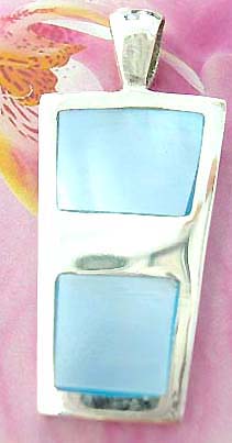  Accessory shop supplies 2 square seashell gems inlaid in rectangle Sterling silver pendant wholesale     