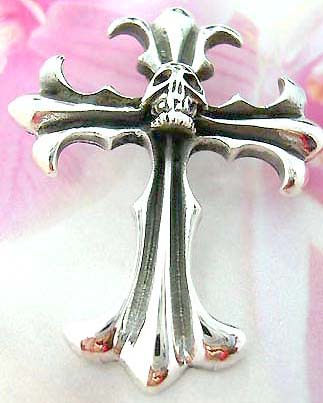 Skull crest design in center of floral theme cross pendant, made from sterling silver shopping exchange dealer     