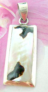  Unique spotted mother of pearl seashell in sterling silver rectangle frame pendant  - Manufacturing jewelry export dealer           
