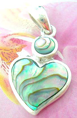  Fashion style wholesale distributor - Abalone seashell gems pendant in Heart shape, made from sterling silver          