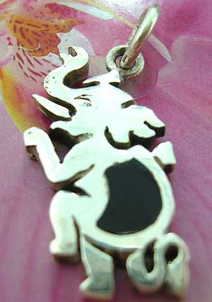  Shopping jewelry catalog - Standing elephant sterling silver pendant with onyx          