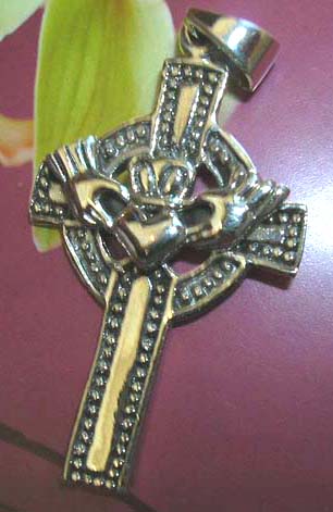  Balinese jewelry export express - Claddagh design on celtic cross pendant made of solid 925.sterling silver     