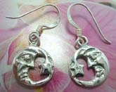 Man in the moon and star theme sterling silver fish hook earring