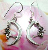 Halloween witch on moon theme 925. stamped sterling silver fish hook earring