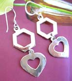 925.sterling silver hexagon design with heart shaped frame bellow, fish hook fit earring 