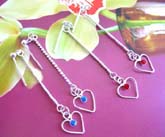 heart framed fashion 925.sterling silver earrings with twisted pole studs and mini blue and red cz in the middle