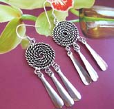 Beaded spiral designed 925.sterling silver fish hook earring with three tear drops at bottom