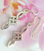 Unique Celtic knot in diamond design, 925.sterling silver fish hook earring