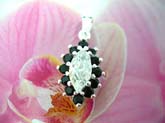 Vintage style oval charm with black cz stone frame around large clear cz gem in center