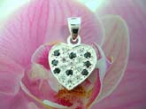 Anniversary heart designed pendant with multi mini black and clear cz stones, made from 925. sterling silver
