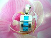 Tag style sterling silver frame pendant in rectangular shape with with 3 mini turquoise stones