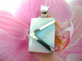 Angled design on 925. sterling silver pendant with blue seashell 