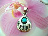 Trendy bear claw motif, Sterling silver pendant with a mini rounded turquoise stone