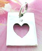 Dog tag style 925. sterling silver pendant with cut out heart in center
