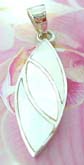 Pointed oval designed sterling silver pendant with Light blue / white seashell 