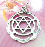 Pentagram in cut- out floral designed Sterling silver pendant