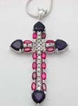 Wholesale religious jewelry, Multi cz forming cross pattern with 4 heart on each edge cz pendant(chain not included)