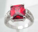 Wholesale romance jewelry, a red cz square with mini clear cz  on each side, cz ring