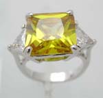 Wholesale high fashion jewelry, a yellow cz square with a triangle on each side,cz ring
