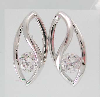 Wholesale new fashion jewelry, Clear CZ earring in carved-out double "S" shape pattern design