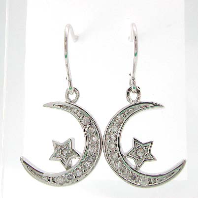 wholesale cheap jewelry, wholesale moon star celestial fish hook dangle earrings, cz earring 