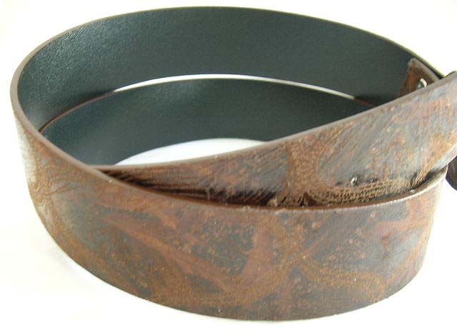 Belts for man - dark brown imitation leather belt with printed pattern decor