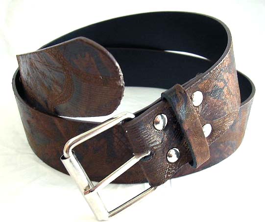 Belts for man - dark brown imitation leather belt with printed pattern decor