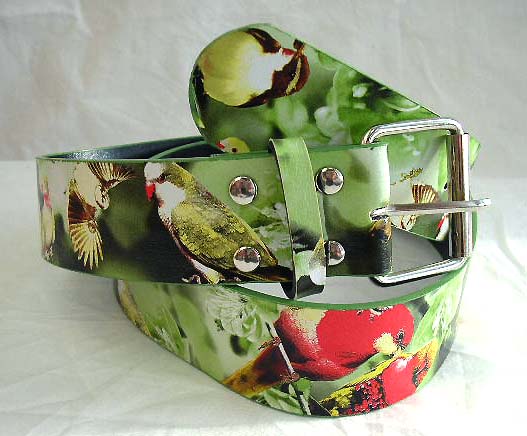 Wholesale girl's accessory - imitation leather belt with summer garden birds flying animal decor 