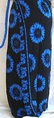 Wholesale lady summer dress-mono black long skirt with multi blue sun flower
