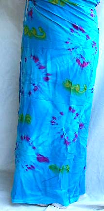 Wholesale woman apparel, tye dye blue long skirt with floral pattern decor