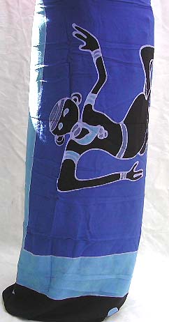Wholesale surong-blue black sarong with two tribal dancing figures