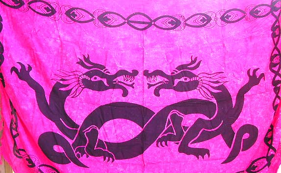 Two lover dragon hugginWholesale beachwear, pinkish rayon sarong with double mystic figures at center