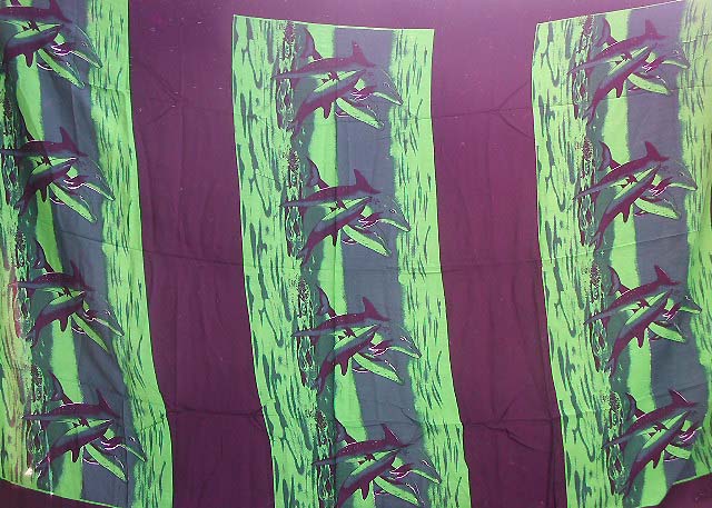 Wholesale beach blanket - black rayon sarong with three sections of dolphin in ocean design