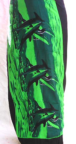 Wholesale beach blanket - black rayon sarong with three sections of dolphin in ocean design