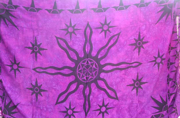 Wholesale cloth fabric - purple sarong decorated with multi black Wicca mystic symbols