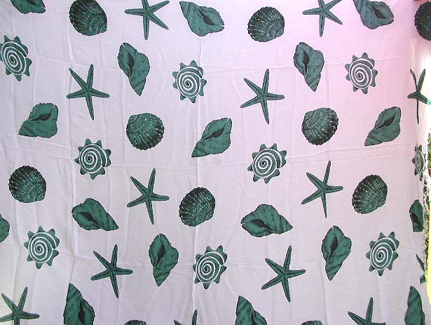 Wholesale sealife sri - mono whitish sarong with multi green sealife creature