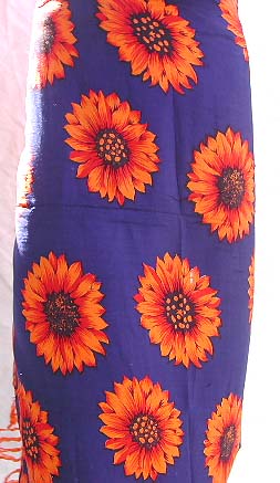 Wholesale sarong-orange color sun flower design blue Batik sarong wrap 