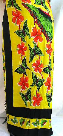 Dress toga online wholesale - yellow sunshine garden sarong with red flower and butterfly