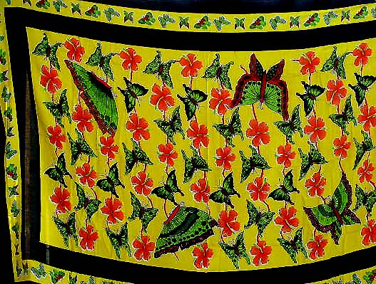 Dress toga online wholesale - yellow sunshine garden sarong with red flower and butterfly